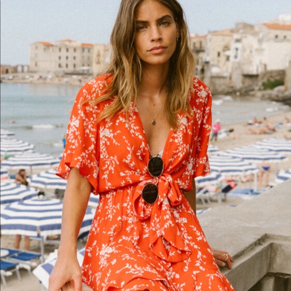 kivari oasis tie front mini dress
